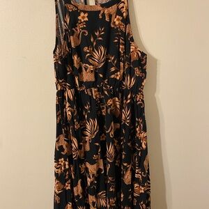 Torrid‎ Black and Brown A-Line Mini Dress Leopard Jungle Print Size 1X